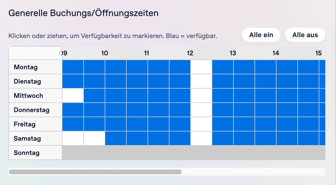 Configuration of opening hours and buffer times